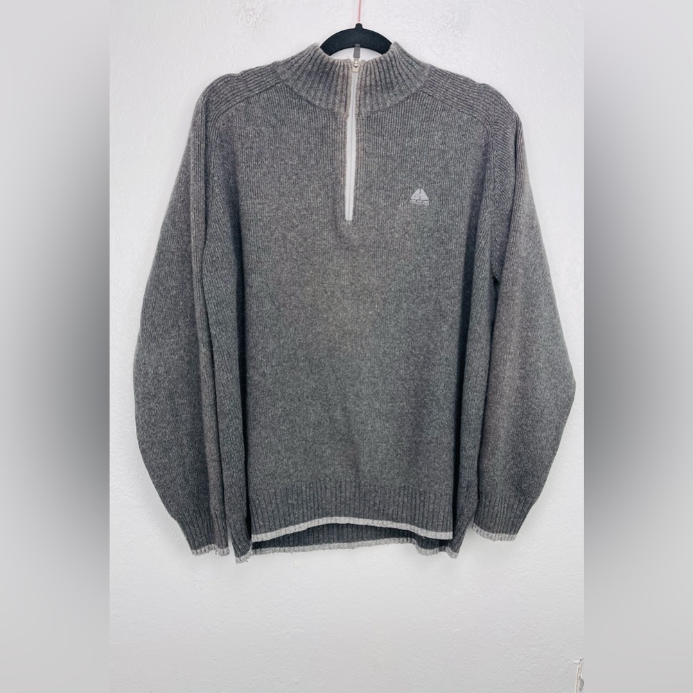 Men’s Vintage Nike ACG Pull Over Grey 1/3 Zip Mock Neck Ribbed Knit Sweater
